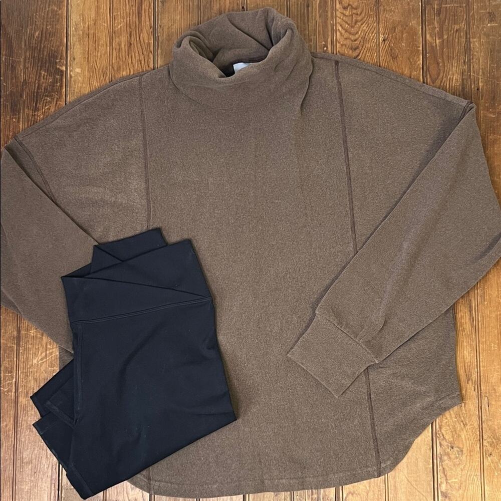 womens Varley Rainer Roll Neck top brown boxy loose fit cozy soft
